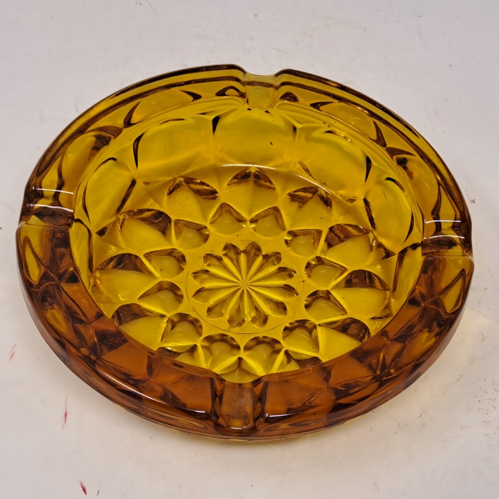 Vintage Amber Cut Glass Ashtray
